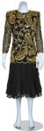 Tea Length Mother of the Bride Sequined Formal Dress in Black/Gold